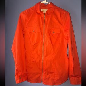 Michael Kors Long Sleeve Collared Full Zip Top Orange Medium